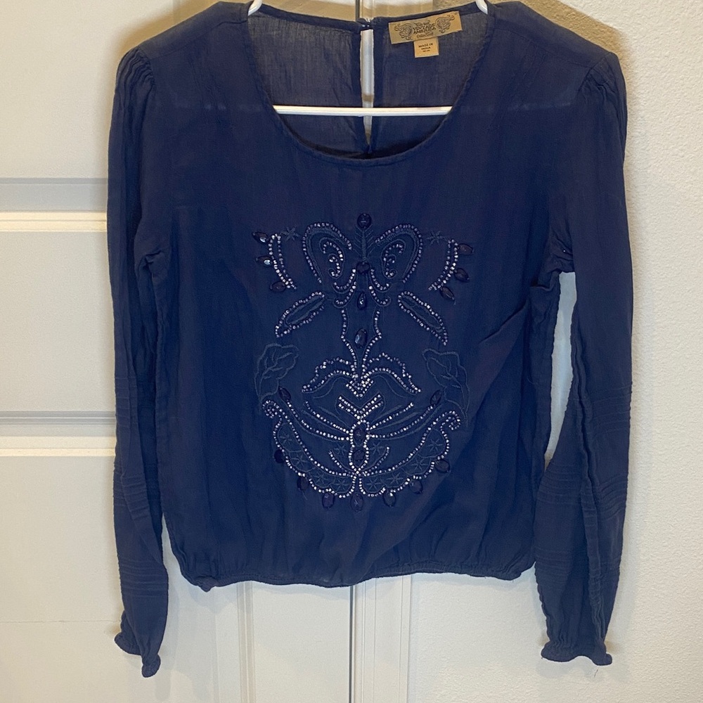 Nine West Vintage America. Navy Embroidered Blouse